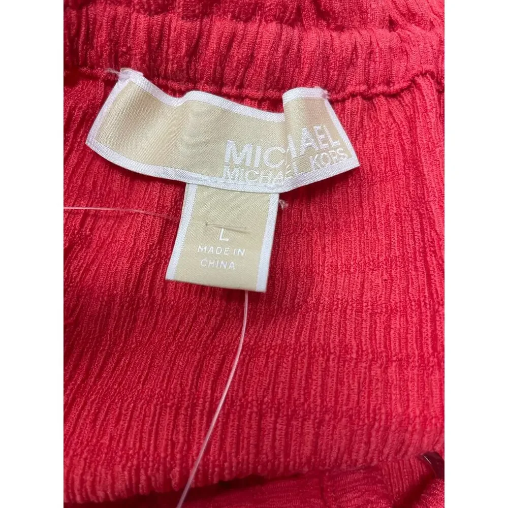 Michael Kors Geranium‎ Orange Red Smocked Square Neck Maxi Dress Size L NWT